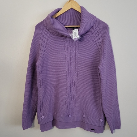 Picadilly Canada Button Trim Turtle Neck Sweater Top - Picture 2 of 9